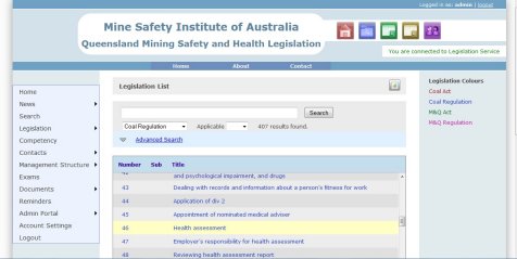 Mining Legislation Database - web based software